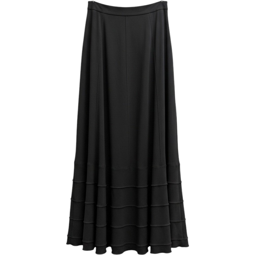 Sigrid Olsen Black Tiered Ruffle Hem Maxi Skirt Size M Rayon Blend Stretch Skirt